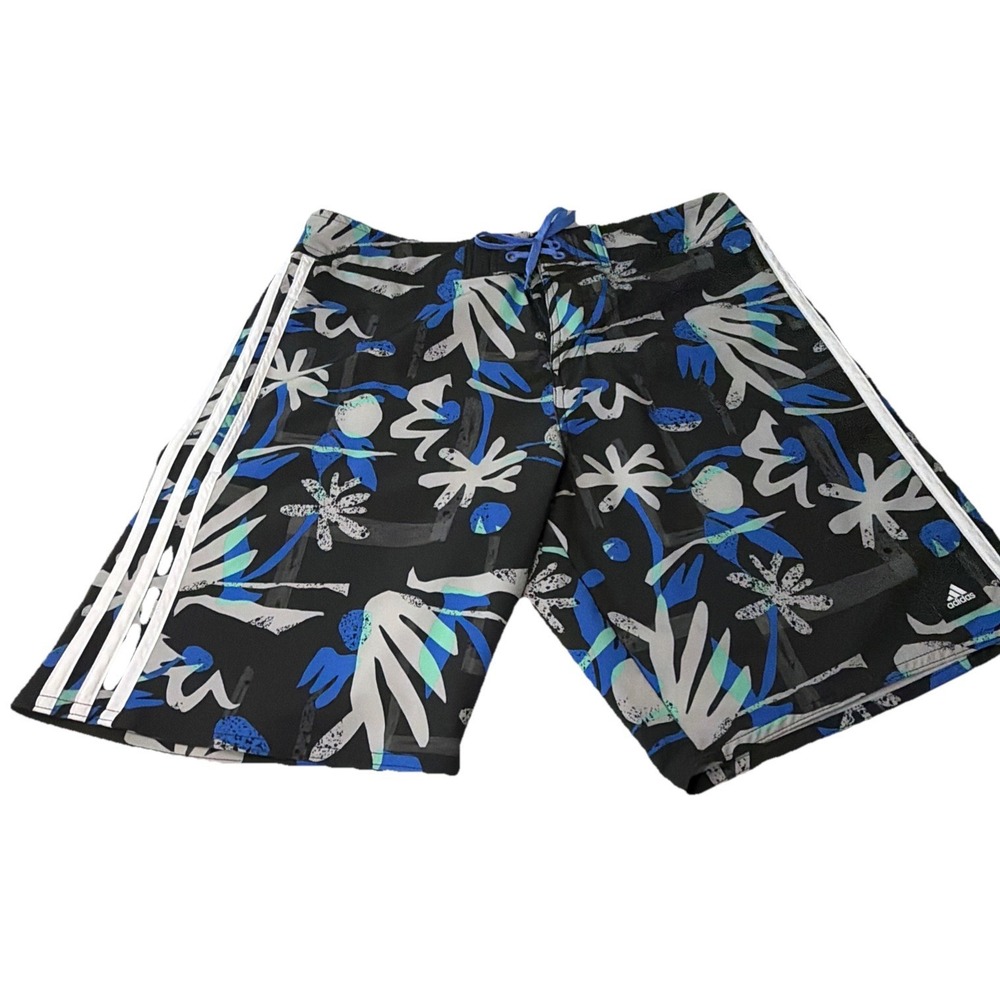 Adidas Board‎ Shorts Mens 32 Drawstring Waist Blue Floral Coastal Beach Boat